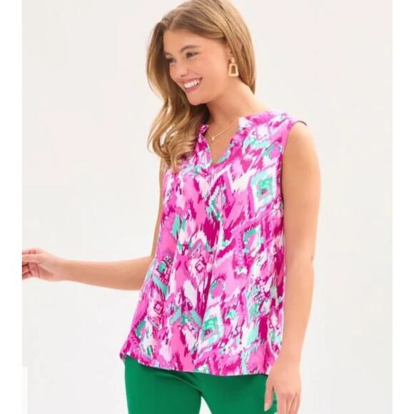 Dear Scarlett Tops - Dear Scarlett Lizzy Tank Top in Pink/Teal